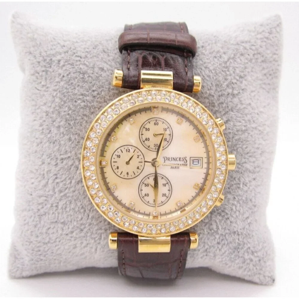 Women Princess Paris Chrono Quartz WR Analog 37mm Dial Causal Round Watch (F773)